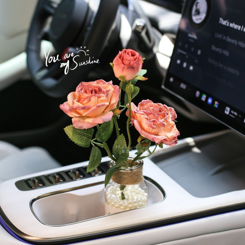 Buchet de trandafiri din mătase pentru interiorul mașinii – vază florală cu design relief, potrivit pentru nunți, decor de casă și recuzită pentru fotografii