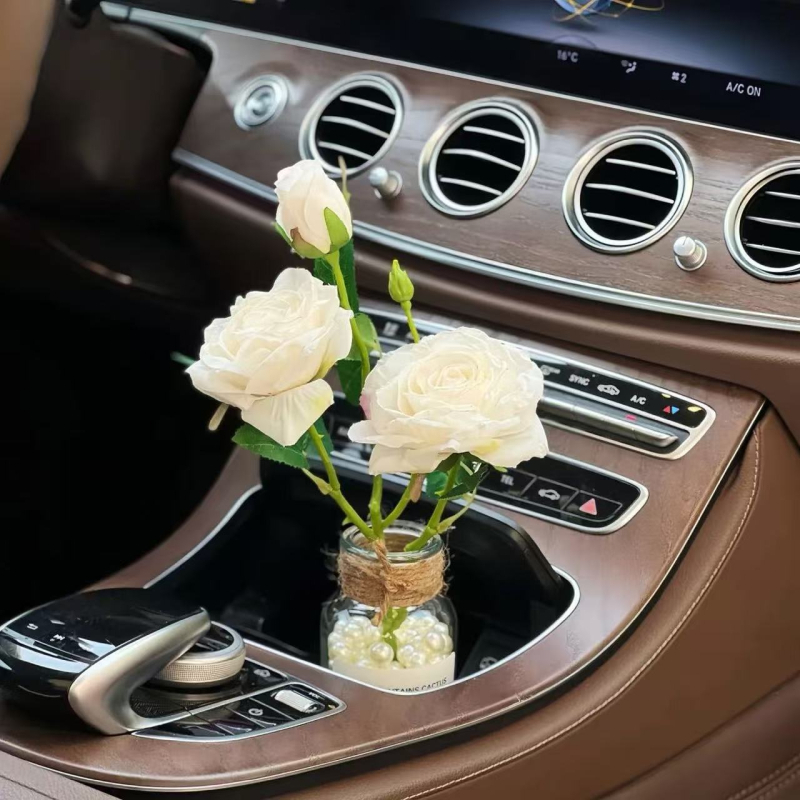 Buchet de trandafiri din mătase pentru interiorul mașinii – vază florală cu design relief, potrivit pentru nunți, decor de casă și recuzită pentru fotografii