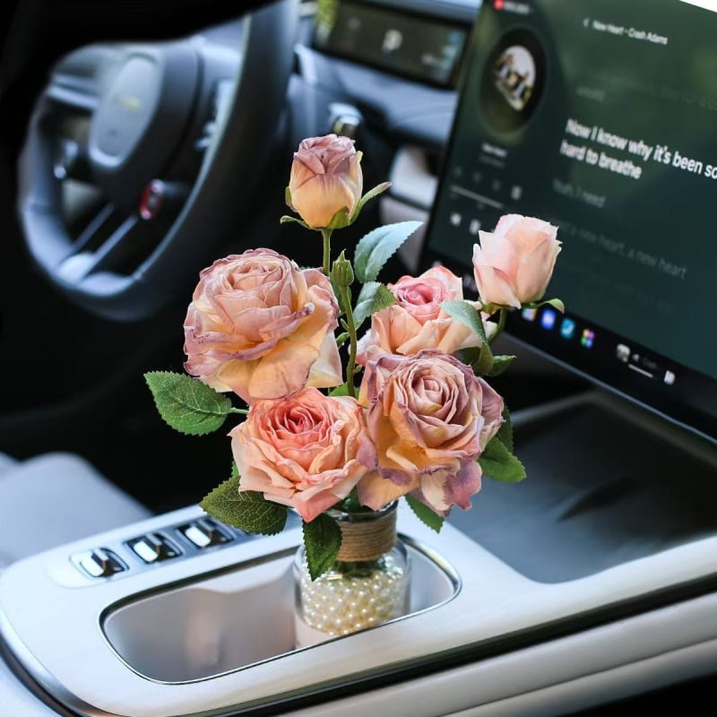 Buchet de trandafiri din mătase pentru interiorul mașinii – vază florală cu design relief, potrivit pentru nunți, decor de casă și recuzită pentru fotografii
