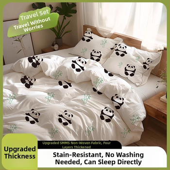 Vienkartinis nepluošto audinio lovos užvalkalų komplektas, keturių dalių rinkinys, storintas spausdintas dizainas, grožio salonams.