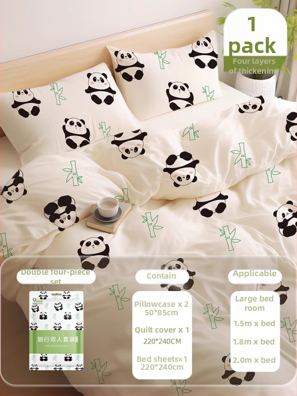 Vienkartinis nepluošto audinio lovos užvalkalų komplektas, keturių dalių rinkinys, storintas spausdintas dizainas, grožio salonams.