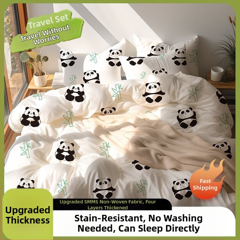 Vienkartinis nepluošto audinio lovos užvalkalų komplektas, keturių dalių rinkinys, storintas spausdintas dizainas, grožio salonams.