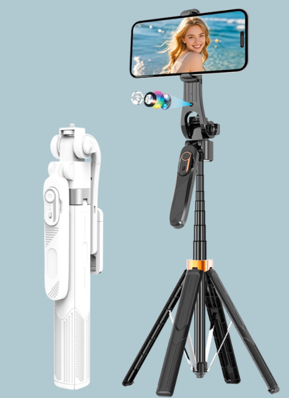 Selfie tyč s AI rozpoznávaním tváre, proti vibráciám stabilizácia, vysúvací štvornožný statív, inteligentný gimbal s automatickým sledovaním a vstavaným svetlom