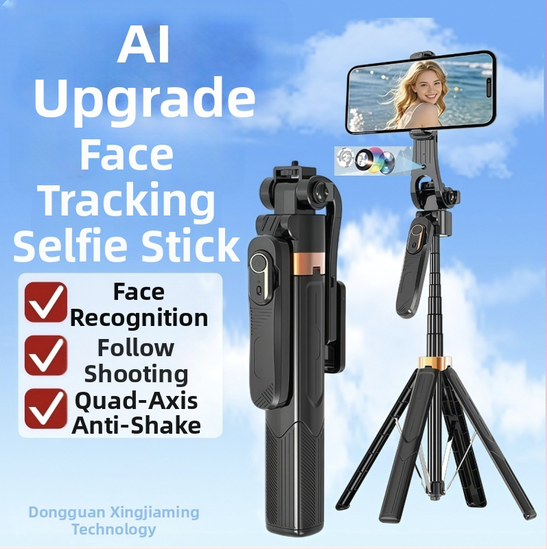 Selfie tyč s AI rozpoznávaním tváre, proti vibráciám stabilizácia, vysúvací štvornožný statív, inteligentný gimbal s automatickým sledovaním a vstavaným svetlom