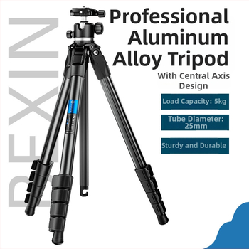 Aliuminio lydinio trikojis stovas su kamuoline galva, 5 sekcijos, apkrova 5 kg, greito atleidimo plokštė, suderinamas su be veidrodžio ir DSLR kameromis