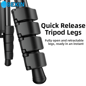 Aliuminio lydinio trikojis stovas su kamuoline galva, 5 sekcijos, apkrova 5 kg, greito atleidimo plokštė, suderinamas su be veidrodžio ir DSLR kameromis