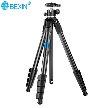 Aliuminio lydinio trikojis stovas su kamuoline galva, 5 sekcijos, apkrova 5 kg, greito atleidimo plokštė, suderinamas su be veidrodžio ir DSLR kameromis