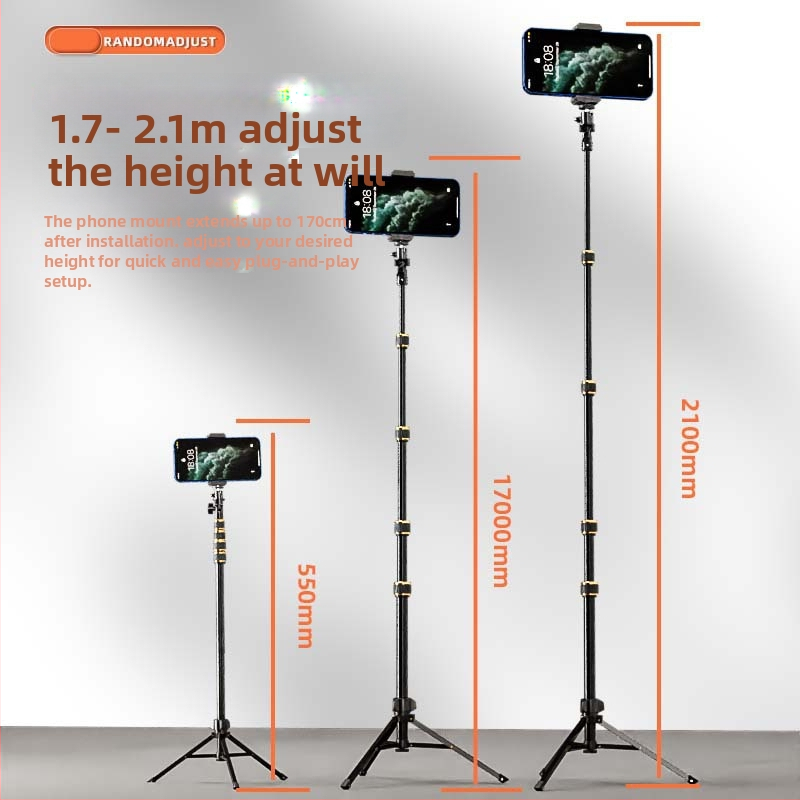 Junrun statív pre mobilný telefón a tablet, hliníková zliatina, 5 sekcií, 3D gimbal PTZ, zaťaženie 2-5 kg