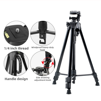 Beno statív pre kameru na živé vysielanie, podlahová podpora, výška 1,4 m, nosnosť 3-5 kg, 3-dielne železné rúry, hmotnosť 858 g