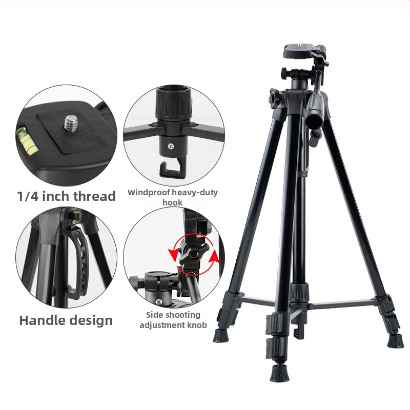 Beno statív pre kameru na živé vysielanie, podlahová podpora, výška 1,4 m, nosnosť 3-5 kg, 3-dielne železné rúry, hmotnosť 858 g