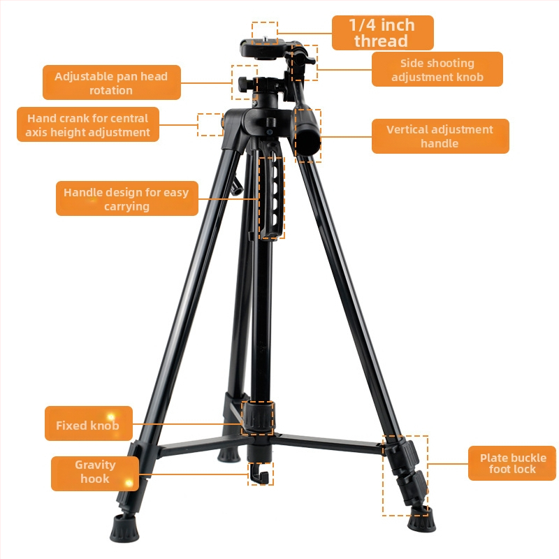 Beno statív pre kameru na živé vysielanie, podlahová podpora, výška 1,4 m, nosnosť 3-5 kg, 3-dielne železné rúry, hmotnosť 858 g