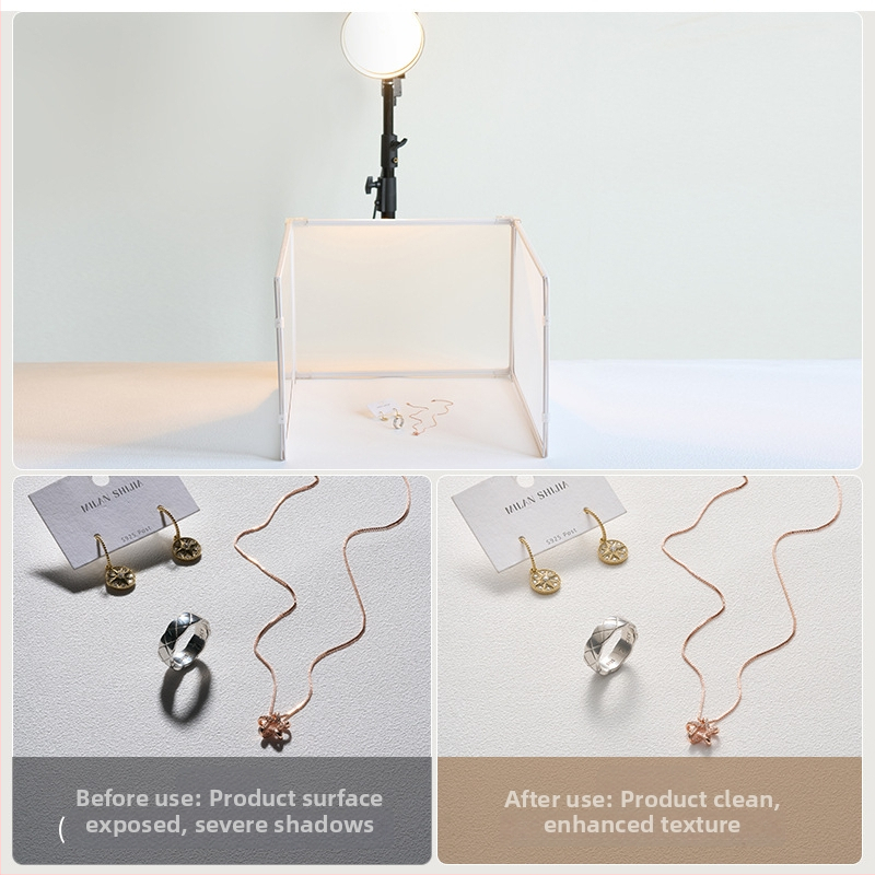 Stāvošs difūzais gaismas fotogrāfijas ekrāns — rotaslietu un gredzenu fotografēšana, atstarojoši mazie priekšmeti, pārtikas fotografēšana, Zīmols: Light and Shadow Stars