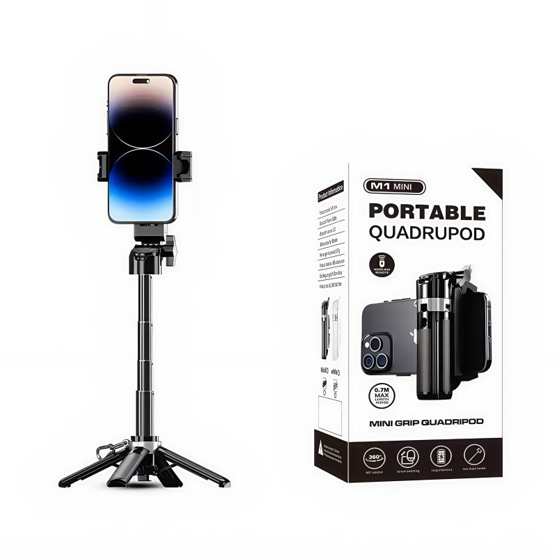 Monopod pentru selfie M1 Mini, extensibil, Bluetooth, stabilizare anti-vibrații, iluminare auxiliară, suport de masă pentru streaming