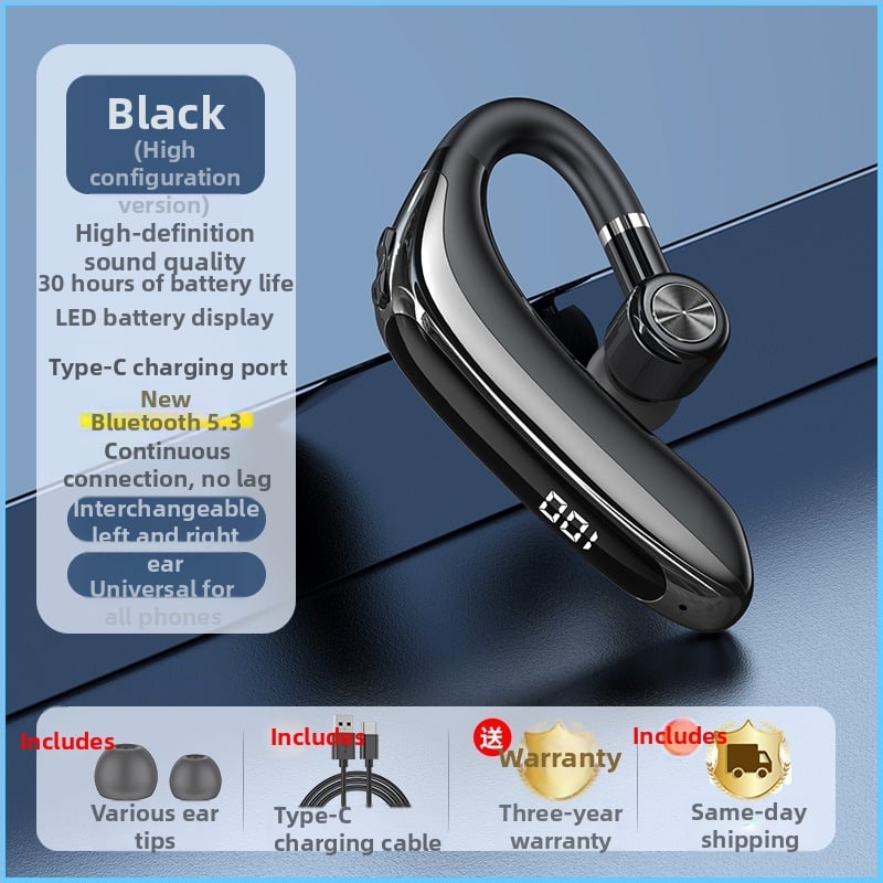 Bezdrôtová Bluetooth slúchadla na jedno ucho s háčikom pre vodičov, BT 2.0, výdrž batérie 0–4 h, športový štýl, každodenná vodeodolnosť.