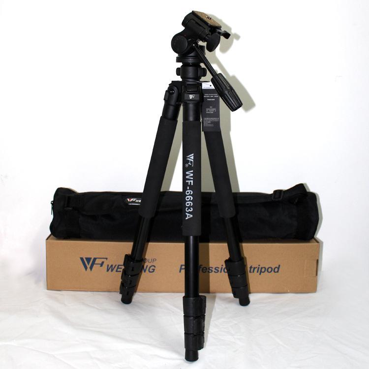 Weifeng WF6663A profesionalus SLR fotoaparato stovas su 3D PTZ galva, aliuminio lydinys, 8 kg apkrova, 3-segmentų kojų dalys, greito atleidimo plokštelė