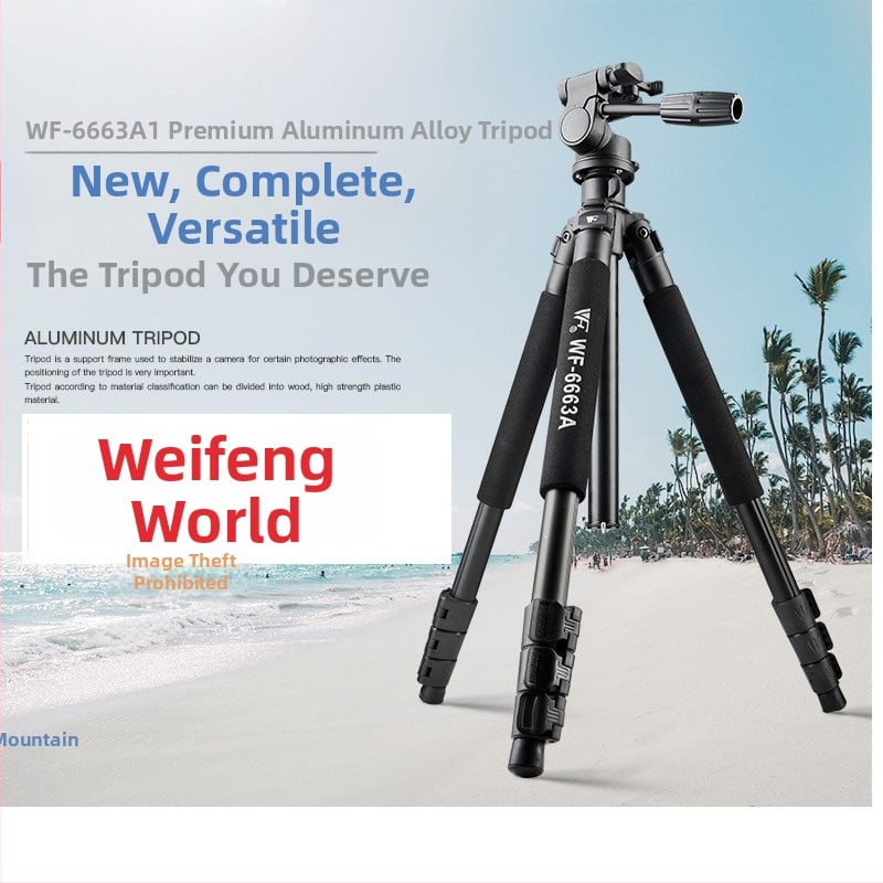 Weifeng WF6663A profesionalus SLR fotoaparato stovas su 3D PTZ galva, aliuminio lydinys, 8 kg apkrova, 3-segmentų kojų dalys, greito atleidimo plokštelė