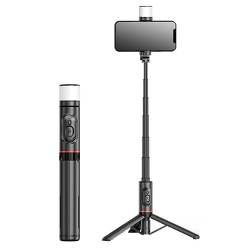 Q12S okostelefon-triPod Bluetooth selfie bot, forgó fény, alumíniumötvözet, távirányító