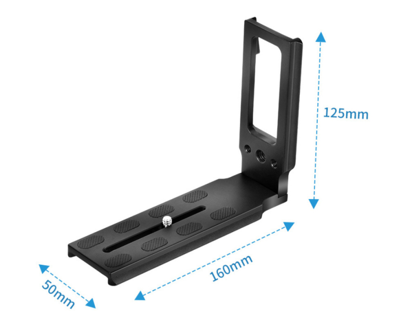L-tvarovaná doska rýchleho uvoľnenia pre zrkadlovku, hliníková zliatina, nosnosť 2–5 kg, model B016, hmotnosť 0,1 kg