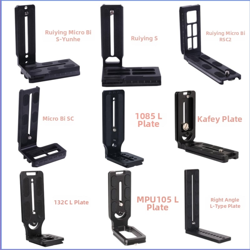 L-tvarovaná doska rýchleho uvoľnenia pre zrkadlovku, hliníková zliatina, nosnosť 2–5 kg, model B016, hmotnosť 0,1 kg