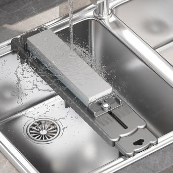 Στήριγμα ακονίσματος μαχαιριών για νεροχύτη, βάση από PP + χάλυβα άνθρακα, αντιολισθητικό, επεκτεινόμενο, μοντέρνο μινιμαλιστικό στυλ, Flying crown