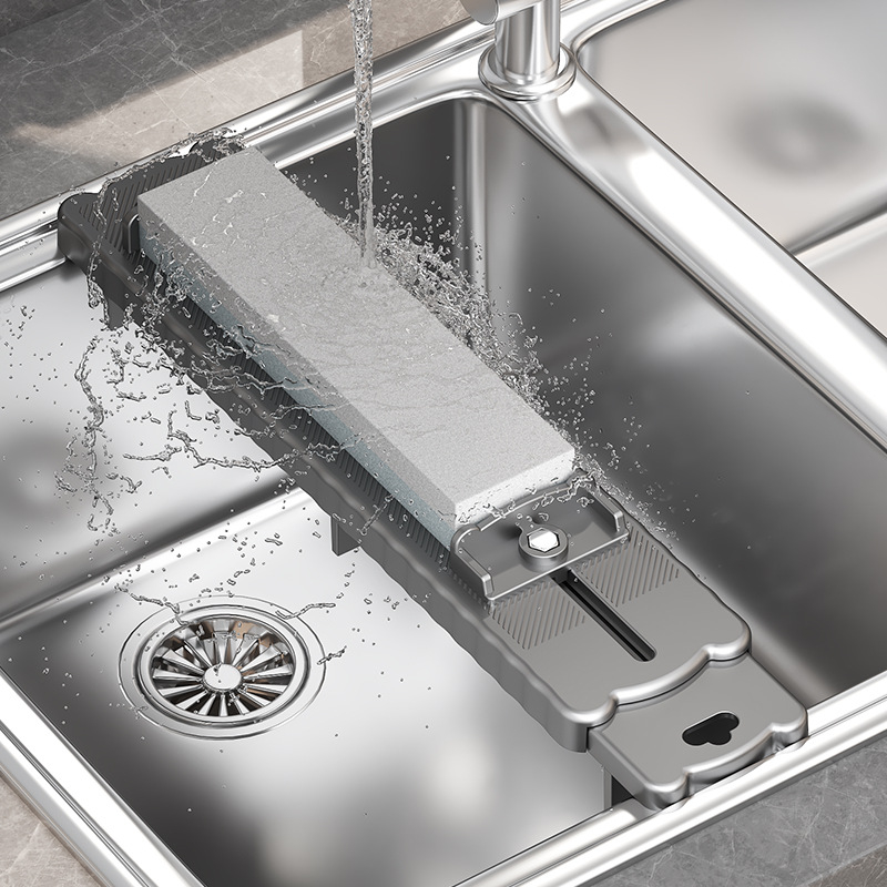 Στήριγμα ακονίσματος μαχαιριών για νεροχύτη, βάση από PP + χάλυβα άνθρακα, αντιολισθητικό, επεκτεινόμενο, μοντέρνο μινιμαλιστικό στυλ, Flying crown