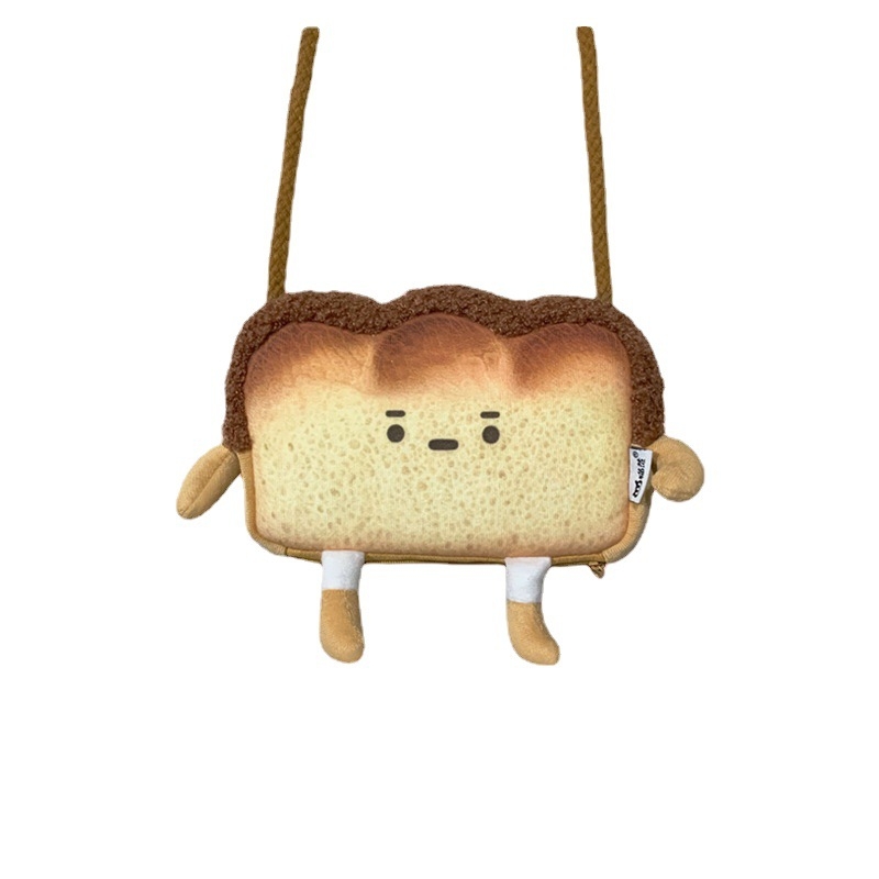 Pliš novčanik u obliku kruha, s anime crtanim uzorkom, ulični stil, unisex, bez unutarnje pretince