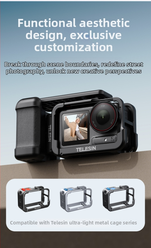 Telesin hlinírová klietka so sadou rukovätí pre ulicnú fotografiu pre DJI Action 3/4/5