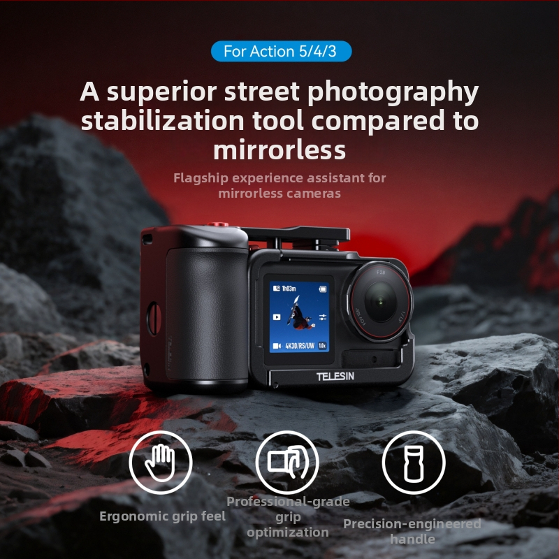 Telesin hlinírová klietka so sadou rukovätí pre ulicnú fotografiu pre DJI Action 3/4/5