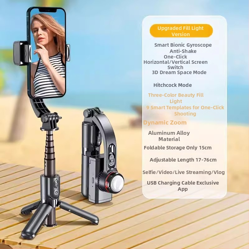 Cyke stabilizátor pre telefón s vysúvacím gimbalom, selfie tyč proti traseniu, LED svetlo, Bluetooth diaľkové ovládanie