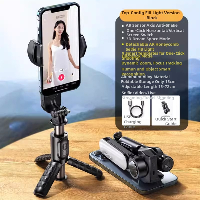 Cyke stabilizátor pre telefón s vysúvacím gimbalom, selfie tyč proti traseniu, LED svetlo, Bluetooth diaľkové ovládanie