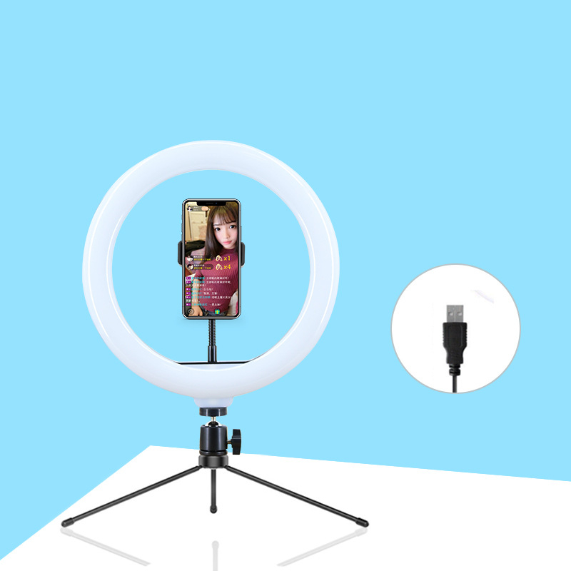 Десктоп стойка за лайв стрийминг с LED пръстен светлина за грим и фотография (LED, 5-12V, 5-30W, 3500K-6000K)