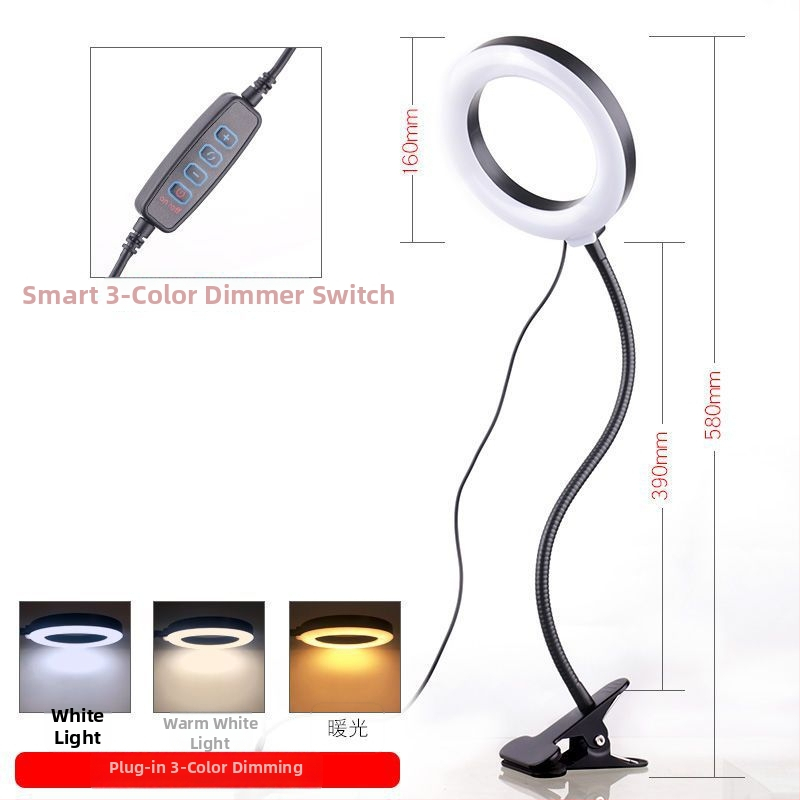 Lumină LED inel pentru birou cu clips, 20W, trei temperaturi de culoare, utilizare manuală