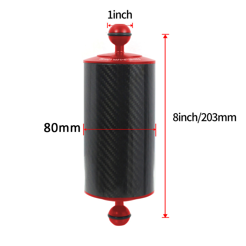 Zemūdens fotogrāfēšanas lampas roka un sfēras galvas stiprinājums — alumīnija sakausējums + oglekļa šķiedras, maksimālā slodze 2–5 kg, saderīgs ar 1 collu sfēras galvu, modelis D80MM