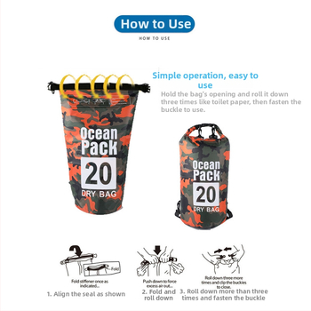 Nepremokavá PVC taška na vonkajšie aktivity s kamuflážnym vzorom, objem 2–30 l