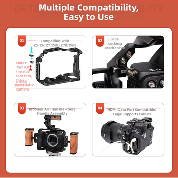 Metalna kućica za kameru Nikon Z5 II/Z6 III/Z6/Z7 II — aluminijska legura, podržava horizontalno i vertikalno snimanje, kompatibilno s Nikon Z5 II/Z6 III/Z6/Z7 II; maksimalna nosivost 6–10 kg; težina 0.224 kg