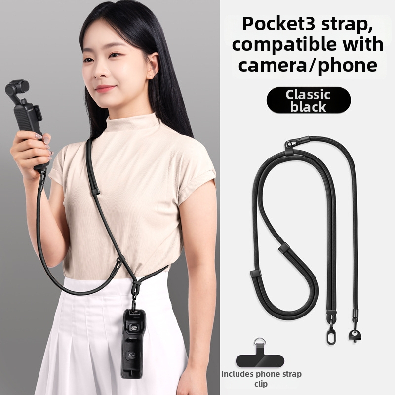 DJI Pocket 3 šnúra na krk — 3 v 1 popruh cez telo, unisex; materiály: nylon, polyestrové lano, kovová spona