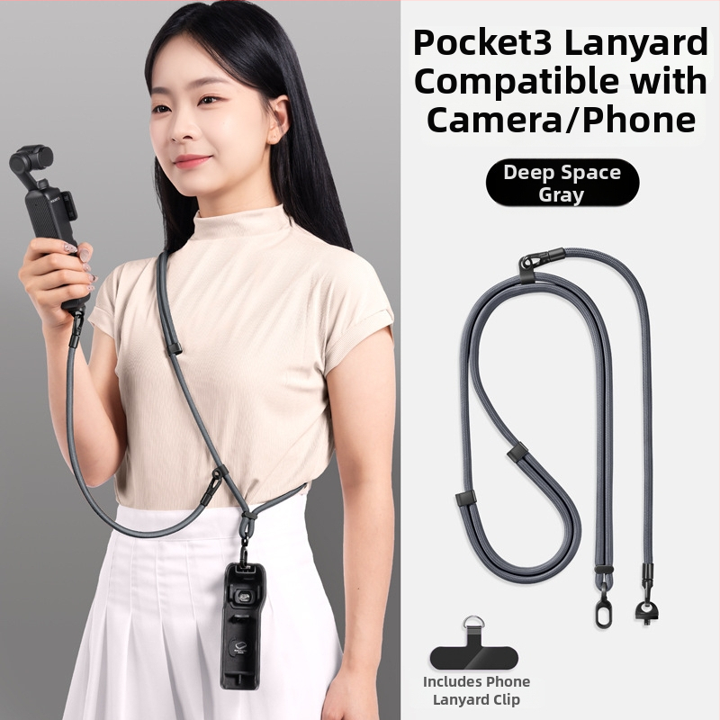 DJI Pocket 3 šnúra na krk — 3 v 1 popruh cez telo, unisex; materiály: nylon, polyestrové lano, kovová spona