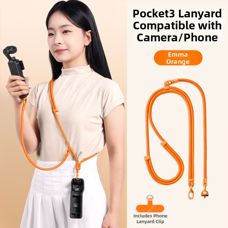 DJI Pocket 3 šnúra na krk — 3 v 1 popruh cez telo, unisex; materiály: nylon, polyestrové lano, kovová spona