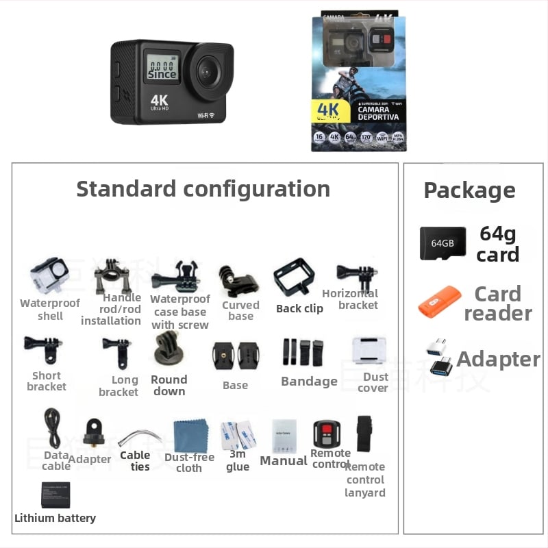 Sporta kamera 88DR ar 2,0 collu LCD ekrānu, TF kartes glabāšana, 16 MP, ABS korpuss, akumulatora darbības laiks 60–90 min