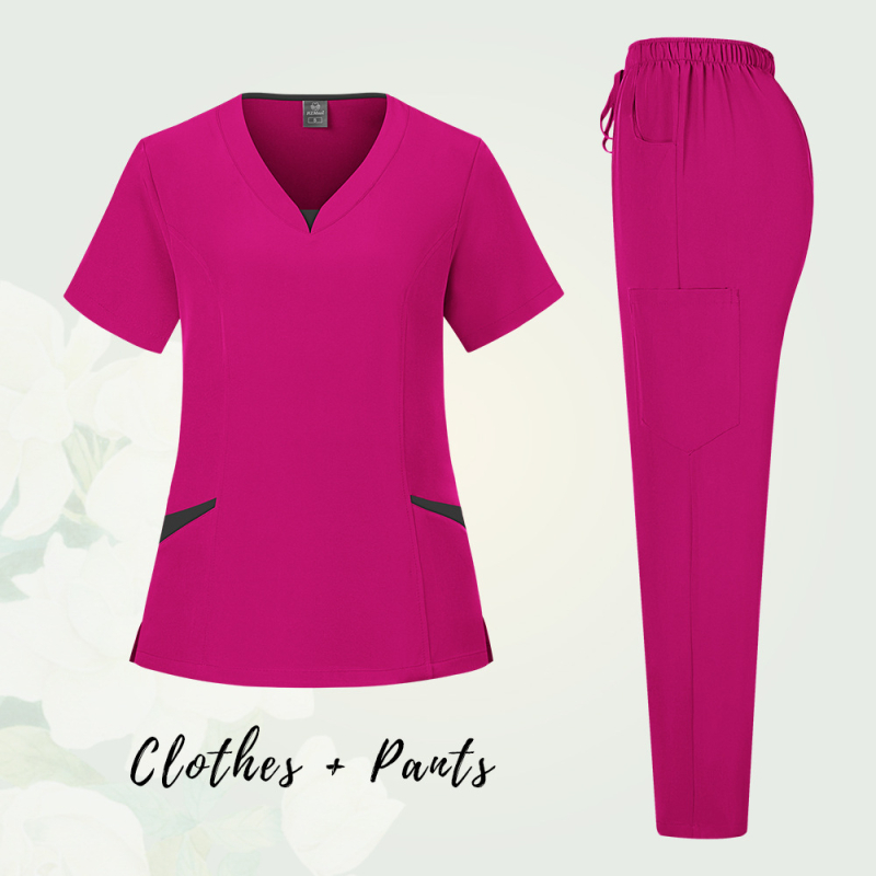 Unisex medicinski scrubs komplet s odvojivim gornjim i donjim dijelom, kratki rukavi, V-izrez, odvlaživanje vlage, poliestersko-spandeks smjesa
