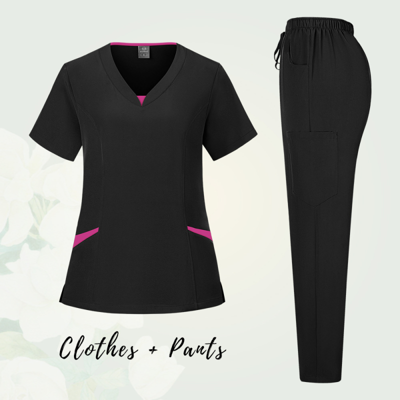 Unisex medicinski scrubs komplet s odvojivim gornjim i donjim dijelom, kratki rukavi, V-izrez, odvlaživanje vlage, poliestersko-spandeks smjesa