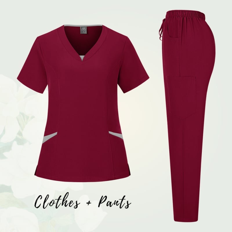 Unisex medicinski scrubs komplet s odvojivim gornjim i donjim dijelom, kratki rukavi, V-izrez, odvlaživanje vlage, poliestersko-spandeks smjesa
