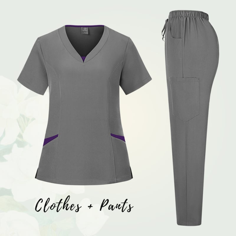 Unisex medicinski scrubs komplet s odvojivim gornjim i donjim dijelom, kratki rukavi, V-izrez, odvlaživanje vlage, poliestersko-spandeks smjesa