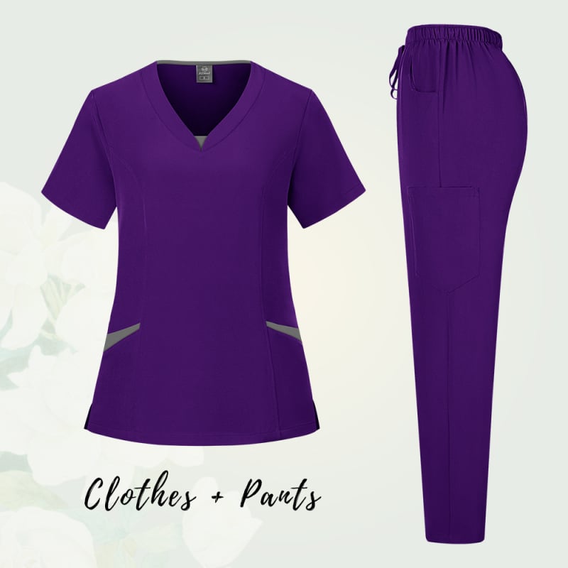 Unisex medicinski scrubs komplet s odvojivim gornjim i donjim dijelom, kratki rukavi, V-izrez, odvlaživanje vlage, poliestersko-spandeks smjesa