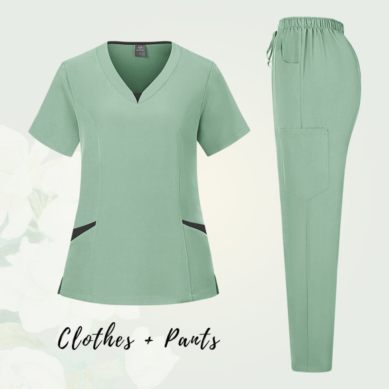 Unisex medicinski scrubs komplet s odvojivim gornjim i donjim dijelom, kratki rukavi, V-izrez, odvlaživanje vlage, poliestersko-spandeks smjesa