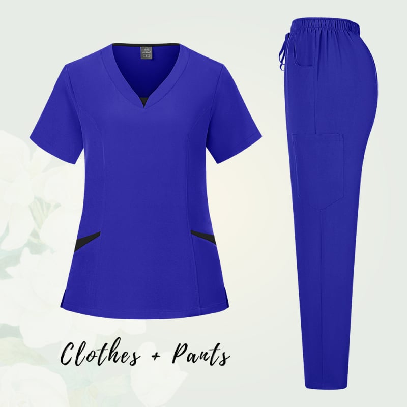 Unisex medicinski scrubs komplet s odvojivim gornjim i donjim dijelom, kratki rukavi, V-izrez, odvlaživanje vlage, poliestersko-spandeks smjesa