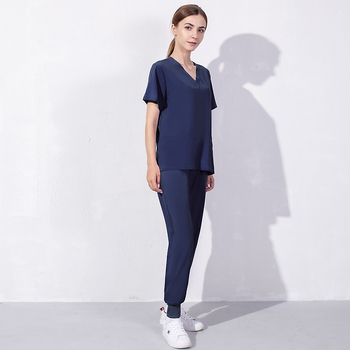 Set uniform medical pentru doctor/asistentă – Bluza cu decolteu în V și pantaloni, unisex, poliester/spandex evacuează umezeala
