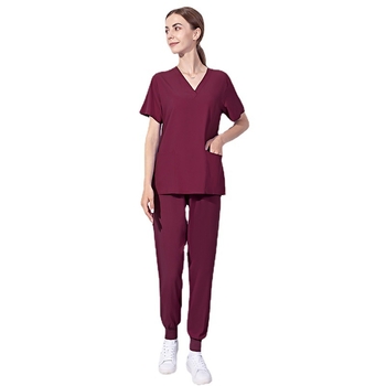 Set uniform medical pentru doctor/asistentă – Bluza cu decolteu în V și pantaloni, unisex, poliester/spandex evacuează umezeala