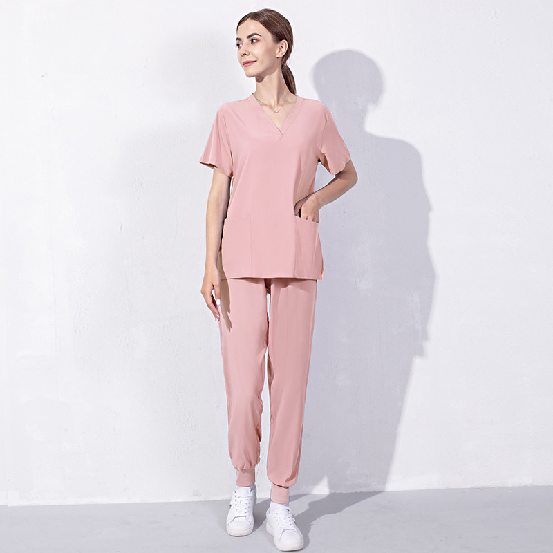 Set uniform medical pentru doctor/asistentă – Bluza cu decolteu în V și pantaloni, unisex, poliester/spandex evacuează umezeala