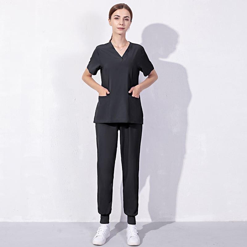 Set uniform medical pentru doctor/asistentă – Bluza cu decolteu în V și pantaloni, unisex, poliester/spandex evacuează umezeala